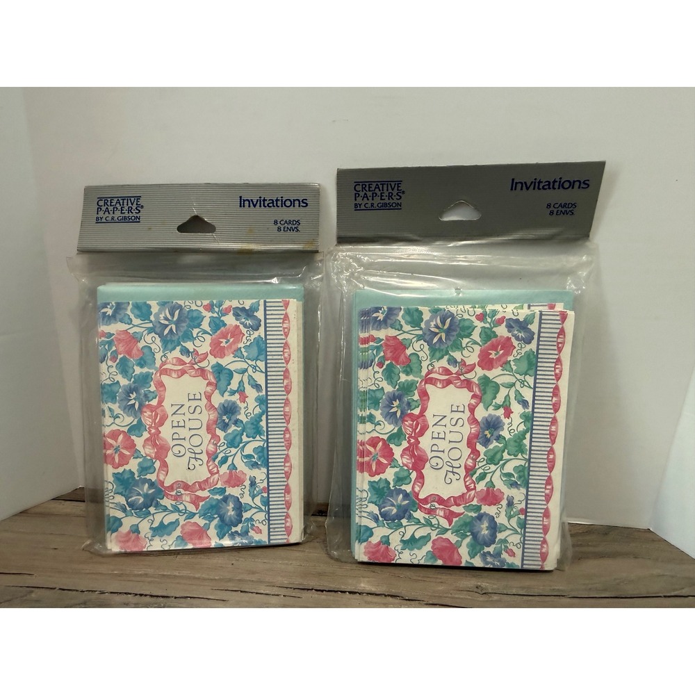 2 Packs Creative Papers by C.R. Gibson Open House Invitations Floral Blue Pink